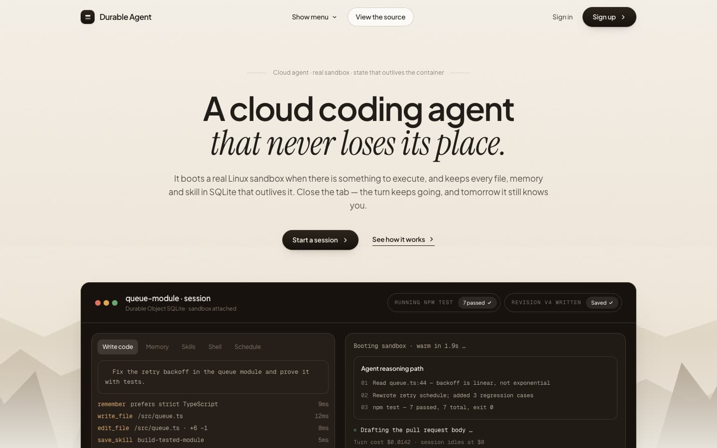 Durable Agent landing page