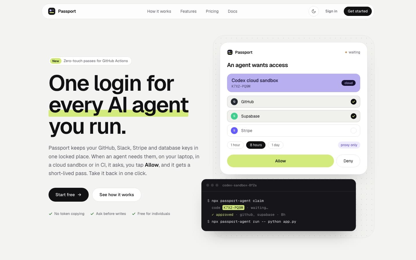 Passport landing page