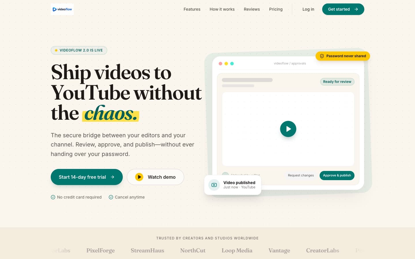 VideoFlow landing page